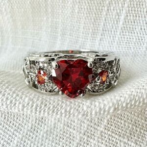 Ruby red cubic zirconia heart ring